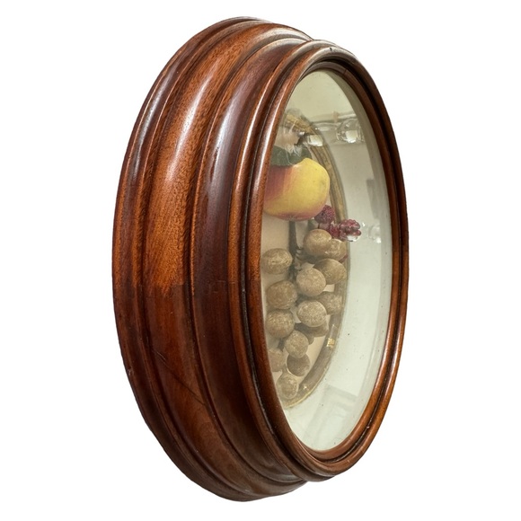 Antique Victorian Oval Mahogany Shadow Box Frame w/Faux Fruit Under Wavy Glass - Picture 5 of 12